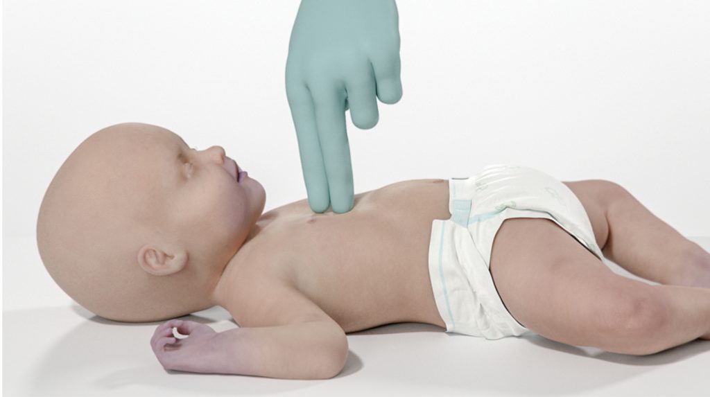 Infant CPR hand placement

